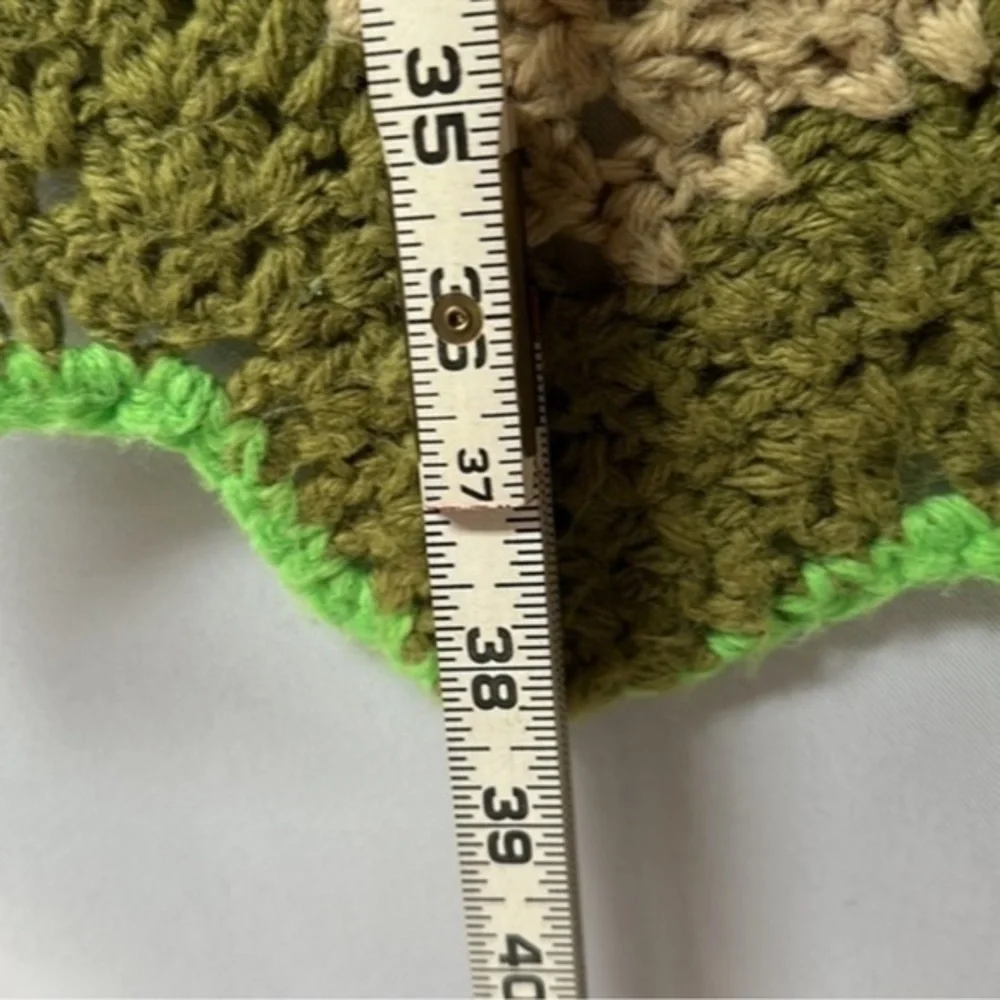 Retro Multi-Color Greens Pinks & Red Zig Zag Afghan Blanket Throw Crochet Afghan